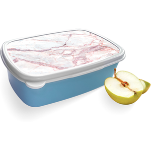 Merkloos Broodtrommel Blauw met White Pink Marble Design