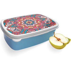 Merkloos Broodtrommel Blauw met Mandala Hippie Design