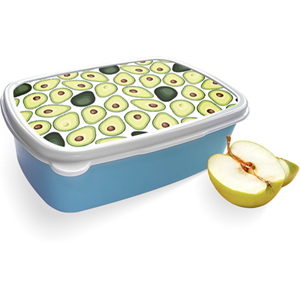 Merkloos Broodtrommel Blauw met Avocado's Design