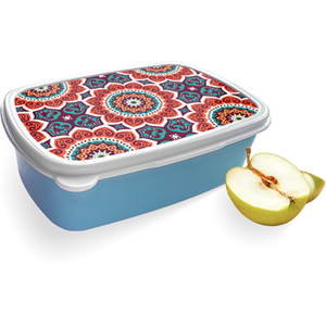 Merkloos Broodtrommel Blauw met Retro Mandala Design