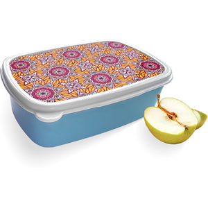 Merkloos Broodtrommel Blauw met Sterbloem Mandala Design