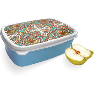 Merkloos Broodtrommel Blauw met Vintage Mandala Design
