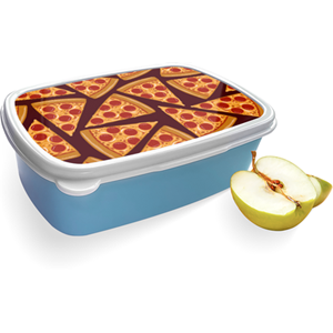 Merkloos Broodtrommel Blauw met Pizza Party Design