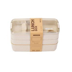 LuxeBass 3-delig Bento Lunchbox met Bestek | Beige MS-37