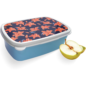 Merkloos Broodtrommel Blauw met Flowers Design