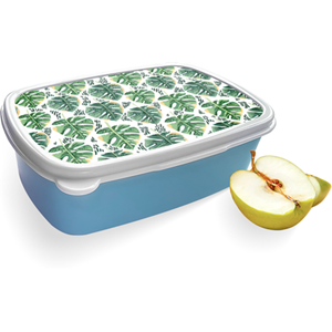 Merkloos Broodtrommel Blauw met Palm Leaves Large Design