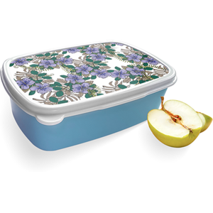 Merkloos Broodtrommel Blauw met Purple Flowers Design