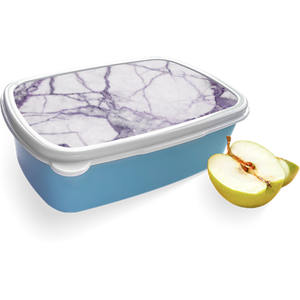 Merkloos Broodtrommel Blauw met Wit Paars Marmer Design