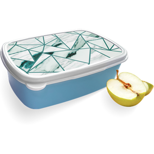 Merkloos Broodtrommel Blauw met Polygon Marmer Groen Design