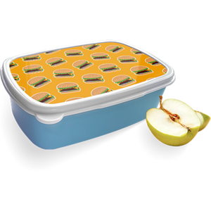 Merkloos Broodtrommel Blauw met Burgers Design