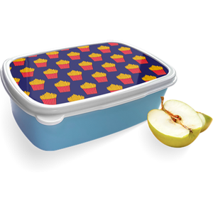 Merkloos Broodtrommel Blauw met Franse Frietjes Design