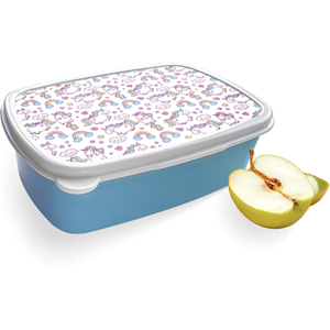 Merkloos Broodtrommel Blauw met Fat Unicorn Design