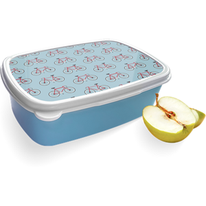 Merkloos Broodtrommel Blauw met Fietsen Design