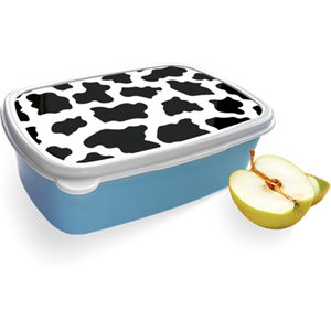 Merkloos Broodtrommel Blauw met Koeienvlekken Design
