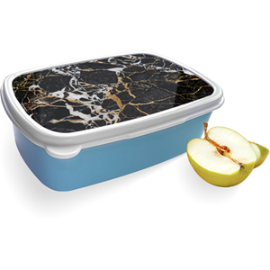 Merkloos Broodtrommel Blauw met Zwart Goud Marmer Design