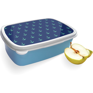 Merkloos Broodtrommel Blauw met Anker Patroon Design