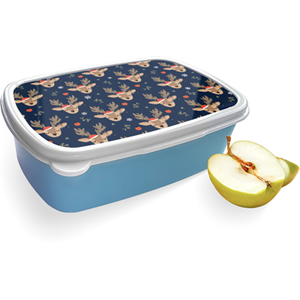 Merkloos Broodtrommel Blauw met Schattige Rendieren Design