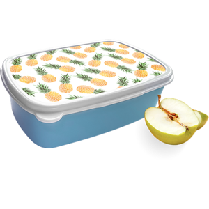 Merkloos Broodtrommel Blauw met Ananas Design