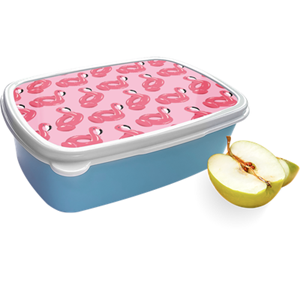 Merkloos Broodtrommel Blauw met Inflatable Flamingos Design