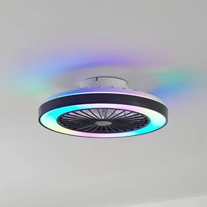 LINDBY LED plafondventilator Teleo, Ø48 cm, zwart, DC, Tuya