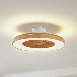 LINDBY LED plafondventilator Teleo, Ø 58 cm, houtkleurig, CCT