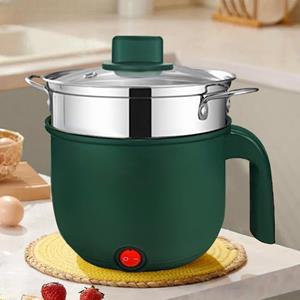 High-quality life products Draagbare mini elektrische fonduepan voor 1-3 personen, multifunctionele elektrische antiaanbakpan voor ramen en roerbakken/stoofschotels/stoom (met stoomboot) EU Plug groen