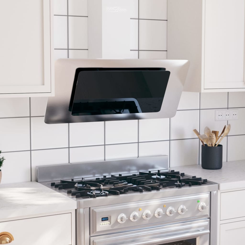 vidaXL Wandafzuigkap 90 cm roestvrij staal gehard glas zilverkleurig