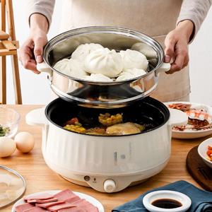 Taremid Multifunctionele huishoudelijke elektrische koekenpan, elektrische pot, kookgerei, mini-elektrische koekenpan, kleine elektrische pot Without steamer wit