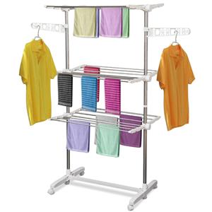 HOMCOM mobiel kledingrek, inklapbaar, 3 niveaus, met wielen, ruimtebesparend, stevig en praktisch, 90 x 40 x 150 cm, wit | Aosom.nl