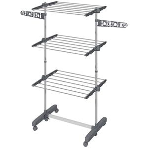 HOMCOM opvouwbaar wasrek, ruimtebesparend met 4 niveaus, eenvoudig te monteren, 142 x 55 x 152 cm, blauw, zilver | Aosom.nl