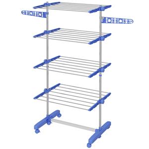 HOMCOM opvouwbaar wasrek, 5 niveaus, ruimtebesparend, eenvoudig te monteren, 142 x 55 x 172 cm, blauw, zilver | Aosom.nl