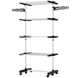 HOMCOM Wasrek Wasdroger 5 Niveaus, Opvouwbaar, One-Click-Systeem, 142 cm x 55 cm x 172 cm, Zwart + Zilver