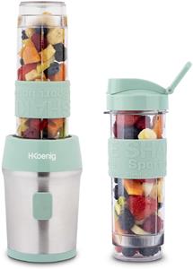 H.Koenig SMOO18- Mini batidora portatil compacta. 570 ml, sin BPA, 300 W, 2 Botellas portatiles, 4 cuchillas de ac inoxidable, Color verde pastel