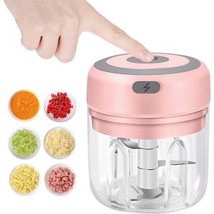 TOP-MALL-001 Elektrische Mini Knoflookhakker, 250ML USB Mini Voedselhakker Knoflookmolen, Groentehakker, Uienhakker, Draagbare Kleine Keukenmachine roze