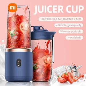 Xiaomi-1 Draagbare 6 Blades Juicer Cup 400ML Vruchtensap Cup USB Opladen Kleine Juicer Smoothie Blender Grinder Keukenmachine Blender Machine Double Cup blauw