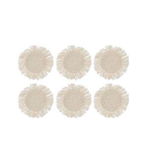 J-Line onderzetter Franje - katoen - beige - 6 stuks