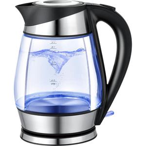 BES LED Waterkoker - Aigi Cubin - LED Verlichting - 1.7 Liter - 2200 Watt - RVS/Glas - Zwart/Zilver