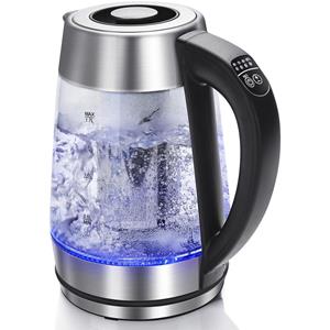 BES LED Waterkoker - Aigi Cisy - LED Verlichting - Theefilter - 1.7 Liter - 2200 Watt - RVS/Glas - Zwart/Zilver