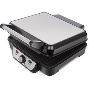 BES LED Contactgrill - Tosti Apparaat - Tosti Ijzer - Aigi Cale - Cool Touch - RVS - Zwart/Zilver