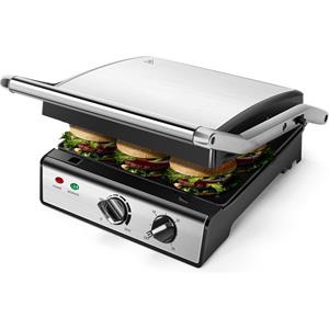BES LED Contactgrill - Tosti Apparaat - Tosti Ijzer - Aigi Mixo - Cool Touch - Timer - RVS - Zwart/Zilver