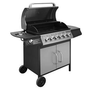 VidaXL Gasbarbecue 6+1 kookzone zwart en zilver 