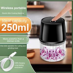 Deyishenghuo 250 ml elektrische mini-voedselhakmolen, USB oplaadbaar, bediening met één knop, energiebesparende knoflookhakmolen groen