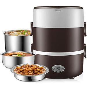 We Satisfied 220V Thuis School Elektrische Verwarming Lunchbox Roestvrij Staal Draagbare Stoom Rijstkoker 200W Voedsel Warmer Container multi-layer 2 Layer Brown