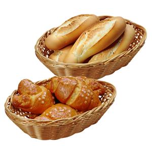 Kesper Brood/fruit mandje - 2x - gevlochten kunststof - lichtbruin - ovaal - L21 x B17 x H6 cm - broodmand -