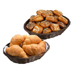 Kesper Brood/fruit mandje - 2x - gevlochten kunststof - donkerbruin - ovaal - L24 x B20 x H6 cm - broodmand -