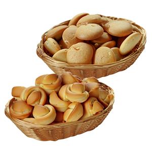 Kesper Brood/fruit mandje - 2x - gevlochten kunststof - lichtbruin - ovaal - L24 x B20 x H6 cm - broodmand -