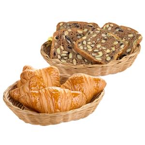 Kesper Brood/fruit mandje - 2x - gevlochten kunststof - naturel - ovaal - L24 x B20 x H6 cm - broodmand -