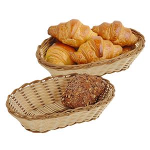 Kesper Brood/fruit mandje - 2x - gevlochten kunststof - beige - ovaal - L26 x B17 x H7 cm - broodmand -