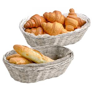 Kesper Brood/fruit mandje - 2x - gevlochten kunststof - lichtgrijs - ovaal - L24 x B20 x H6 cm - broodmand -