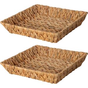 H&S Collection Broodmand - 2x - gevlochten riet - naturel - 29 x 29 x 6 cm -